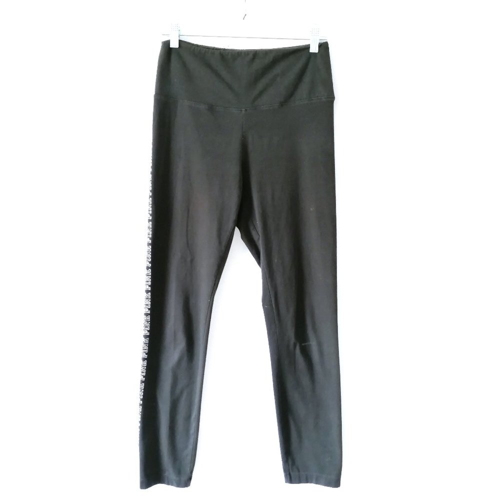 Pink Victoria's Secret Womens Black High Waist Tape Logo Ankle Leggings Size L